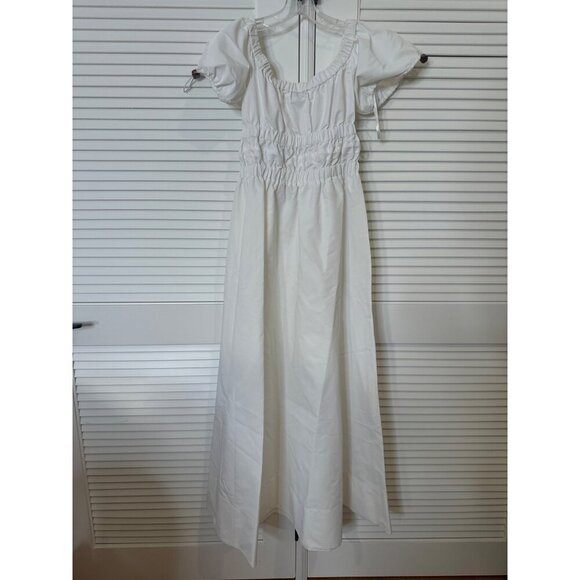 New Staud Vine Off-Shoulder White Maxi Dress With Puff Sleeves & Tortoise Shell - Picture 8 of 8